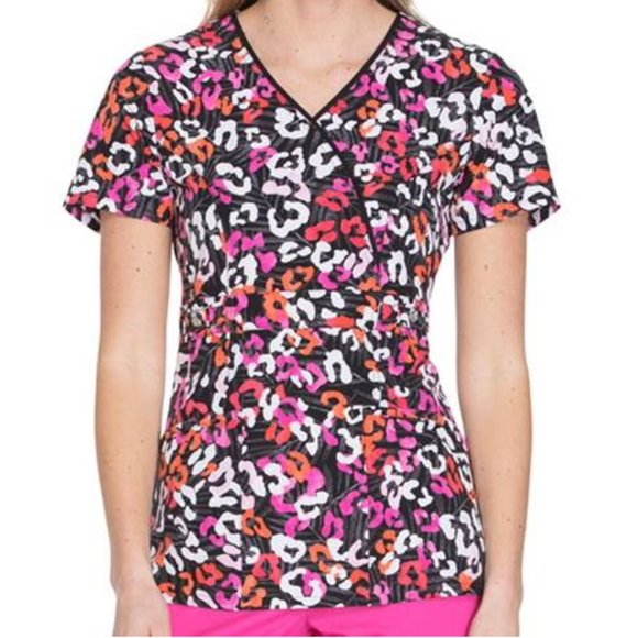 Cherokee Tops Runway By Cherokee Scrubs Mock Wrap Top Animal Print